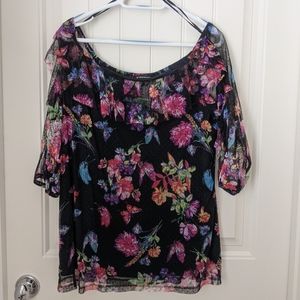 INC Floral/Butterfly Ruffle Blouse